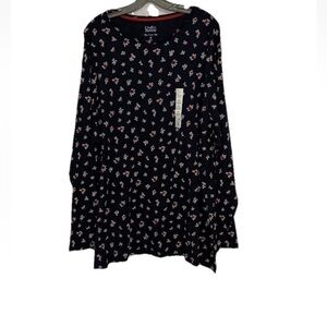 Croft & Barrow 4X The Classic Long Sleeve Crewneck Cardinal Leaf Print CottonTee